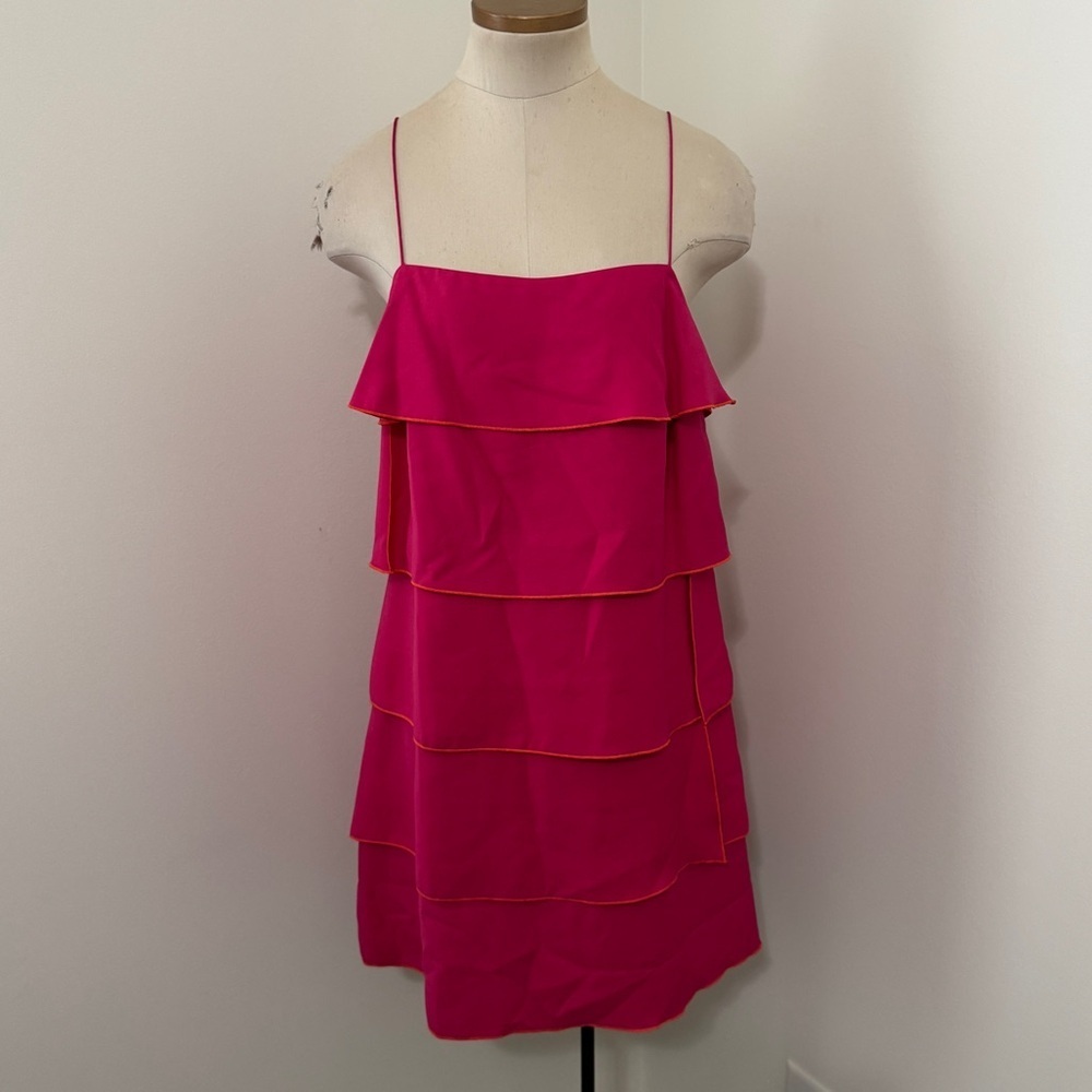 Magaschoni Collection 6‎ Pink 100% Silk Tiered Mini Dress Party Festive Cocktail